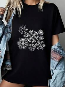 Snowflake Snowfall Snow Winter Wear-Shirt Summer Tops-Shirt Women - Black - View 1