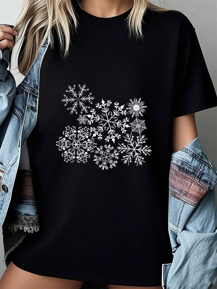 Snowflake Snowfall Snow Winter Wear-Shirt Summer Tops-Shirt Women - Black - View 1
