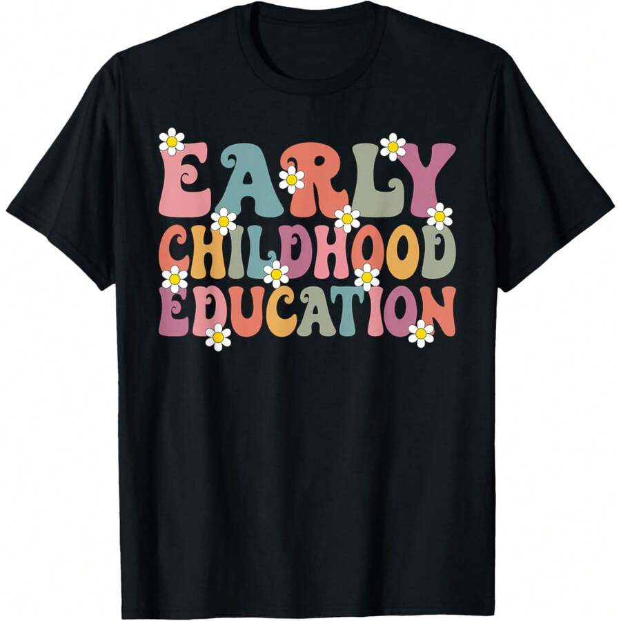 Funny Shirts Teacher Early Childhood Education Preschool Head Start Crew T-Shirt Summer Tops For Women 2025,Casual Short Sleeve Shirt - 黑色 - 查看 1