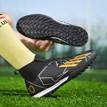 New Recommended Teenage Football/Soccer Shoes, High-Top Cleats, Wear-Resistant, Non-Slip, Grip, Suitable For Adults And Students, School, Match, Training - Black - View 3
