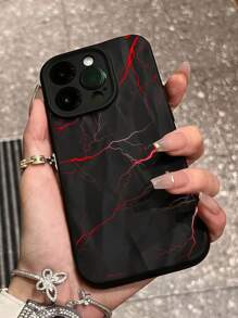 Funda de teléfono de mármol mate negro con patrón de rayo rojo compatible con Apple 15 Pro Max/11/12/13/14 Plus/XR/7/8 Plus, cubierta protectora a prueba de golpes de TPU resistente al agua y a los arañazos