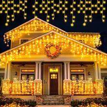 太阳能窗帘灯、160颗LED冰柱灯、户外防水屋顶灯、96颗LED灯11.5英尺、160颗LED灯23英尺、8种照明模式、太阳能圣诞灯、太阳能仙女灯 - 黑色 - 查看 3