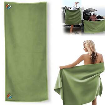 Outdoor Magnetic Bath Towel, Oversized 29.9" X 74.8"Quick-Dry,Sand-Resistant Beach Towel With With Magnetic Buckle,Swimming, Pool, Yoga, Hiking, Camping (Green), Beach Essentials, Beach Accessories, Pool Float