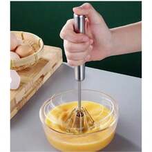 Mano De Empuje Ergonómico: Acero Inoxidable, Semiautomático Para Mezclar, Batir Y Batir Sin Esfuerzo - Perfecto Gadget De Cocina - Plateado - Ver 1