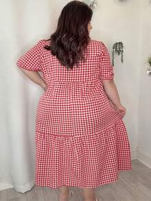 Enliva Karierten Muster Lässig Urlaubskleid in Große Größen