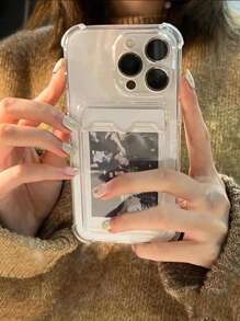 1 pieza Funda de teléfono con bolsillo transparente compatible con Apple 16, 16 Pro, 16 Pro Max, 15, 14, 13, 12, 11 Pro Max, 14 Plus y Galaxy S21, S22, S23, S24, S25, A26, A36, A52, A22 Series Funda de teléfono billetera transparente resistente al agua, a los golpes y a los arañazos