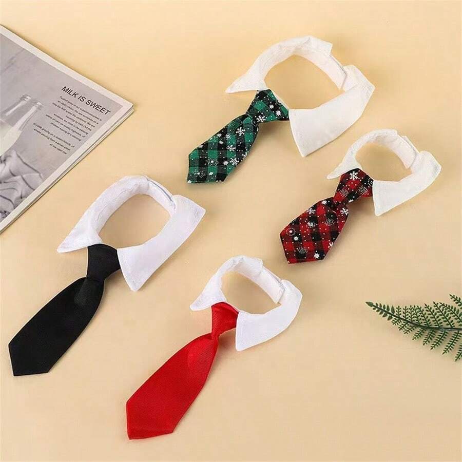 1pc Pet Shirt Collar Necktie With Vibrant Christmas Colors, Classic Black-Red Plaid And Black-Green Plaid, Softly Made And Comfortable For Active Puppies Or Elegant Slouchy Kittens - Multicolor - View 1