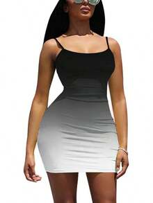 Nimsruc Women Bodycon Dress Summer Short Backless Spaghetti Strap Dresses - 6667黑色漸變 - 查看 2