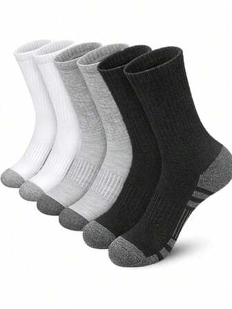 3 双男士加大码弹力篮球运动中筒袜，白色，适合秋冬季