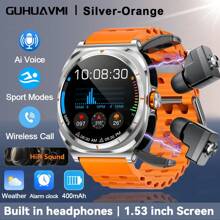 GUHUAVMI 2025 New TWS Earphones Smartwatch 2-In-1, 1.53'' HD Screen, HiFi Sound Effects, Built In Earbud, Wireless Call, NFC Smart Watch, Fitness Tracker With Pedometer, Heart Rate Sleep Monitor Smartwatch, Sports Music Watch, Compatible With IOS And Android, Compatible With Galaxy Watch 7 Ultra