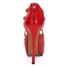 Sandalias de vestir con plataforma, tacón de aguja y cremallera, con tiras cruzadas en el tobillo para mujeres - espejo rojo - Ver 5