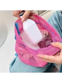 1个轻便便携的网状抽绳化妆品收纳袋，大容量旅行收纳盒，透明设计，适合海滩、夏季、度假、浴室装饰、节日包、化妆包、洗漱包、桌面收纳、化妆包、小化妆包、化妆袋、大容量化妆包、圣诞礼物、女士礼物、手拿包/小手提包、化妆品收纳盒、化妆刷收纳袋、迷你收纳袋、大容量收纳袋、女士礼物、圣诞礼物、女士礼物创意、化妆袋、旅行必备 - 彩色 - 查看 9