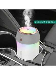 330ml 彩色雾化加湿器扩散器，7 色夜灯，静音 USB 加湿器，带 2 种雾化模式，适用于办公桌、汽车、家庭办公室、卧室