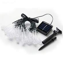 Solar String Lights, Small Crystal Ball/Waterdrop-Shaped Lights, Outdoor String Lights, With 8 Lighting Modes, Waterproof, Powered By Solar Energy. Suitable For Summer Gardens, Yards, Porches, And Can Be Used For Wedding And Party Decorations (Warm White).