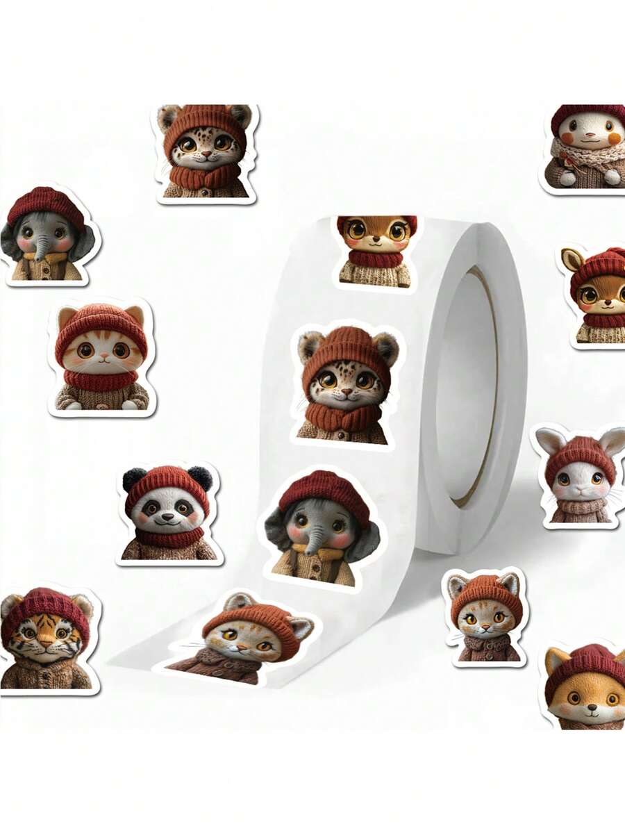 SCXXBSW 500pcs Stiker Gulir Potret Hewan Plush Lucu Stiker Kartun Grafiti Stiker Dekoratif untuk Gelas Air, Buku Catatan, Koper, dan Lainnya