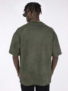 MT99 American Vintage Heavy Suede Basic Short Sleeve T-Shirt, Loose Fit, Solid Military Green - Army Green - View 2