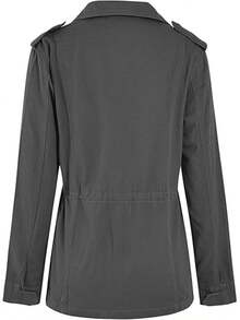 Womens Casual High Neck Long Sleeve Button Detail Regular Woven Fabric Trench Coat - Màu xám đen - Xem 5