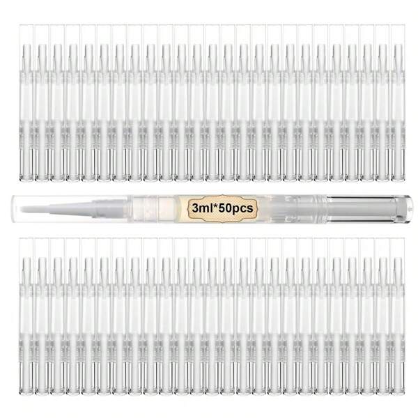 UPZIGS 50 Pcs Empty Cuticle Oil Pen, 3ml Travel Size Nail Oil Pen Bulk, Disposable Twist Pens With Brush No Leak, DIY Nail Care Kits For Nail Salon