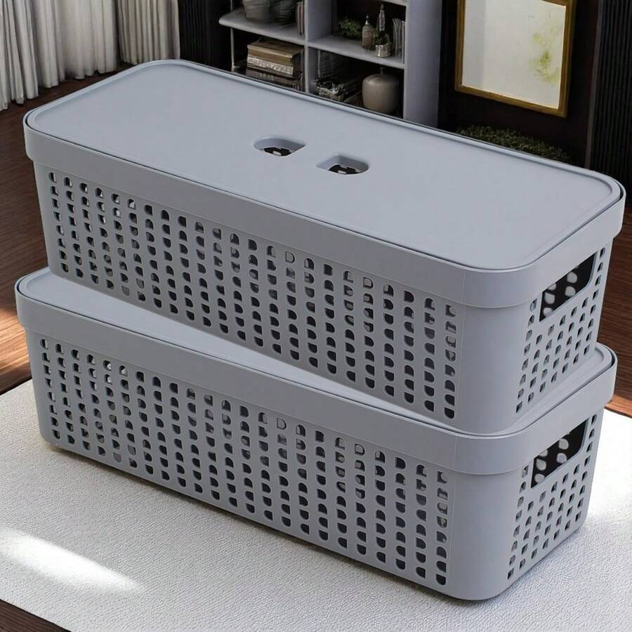 Organizer Box With Lid 3.6 Liters Kit Of 2 Stackable Boxes Practical Modern And Ideal For Home Office And Toy Storage - Gris - View 1