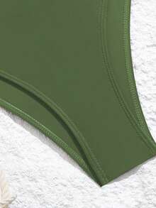 New One-Piece Zipper Swimsuit Women Conservative Ruffle Trim Slim Fit Swimwear - Army Green - View 5