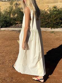 Women V Neck Maxi Dress Boho Flowy Long Dress Floral Loose Fit Summer Sundress Y2K Going Out Beach Dresses - 淡黃色 - 查看 4