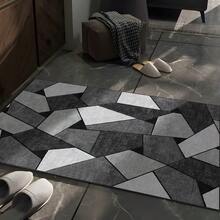 1 块奢华黑灰色几何拼布图案地毯，1000g 天鹅绒 + 300g 圆点背衬，现代简约欧式风格，适用于客厅、卧室、厨房、浴室、洗衣房、走廊、入口、游戏室、男孩房、四季装饰地垫、家居装饰