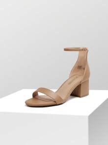 Dream Pairs Women Low Chunky Heeled Sandals Classic Open Toe Ankle Strap Summer Heeled Sandals With Adjustable Buckle For Daily Work Wedding Party - 棕色 - 查看 6