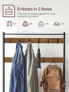 Coat Rack, Coat Stand With Shoe Storage Bench, Hall Tree With Shoe Rack, 3-In-1 Design, Steel Frame, For Hallway, Entrance, 32 X 85 X 175 Cm, Industrial Style, Walnut Brown And Black - 白色 - 查看 5