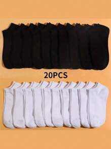 20 paires de chaussettes de sport décontractées pour femmes, chaussettes courtes mode minimaliste respirantes et absorbantes pour le sport et l'extérieur, style unisexe pour couple