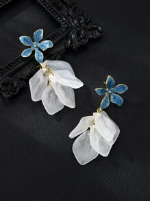 1 Pair Delicate Fashion Blue Flower Drop Earrings, Elegant Petals Pendant Earrings, Chic And Luxurious Design For Women, Suitable For Daily And Party Occasions