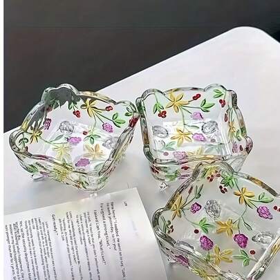 Handmade Vintage Glass Ashtray With Floral Design - European Rectangular Desktop Organizer & Ashtray, Multi-Purpose Decorative Centre Piece For Dining Room, Living Room Home Decoration, European Style Ashtray | Artistic Craftsmanship