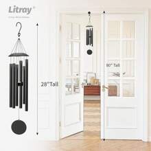 28" Wind Chimes For Outside With Clear & Crisp Sound, Coolest Metal Windchimes Outdoors With Pine Wood Striker, Unique Gift For Mom, Garden Decoration(Black)