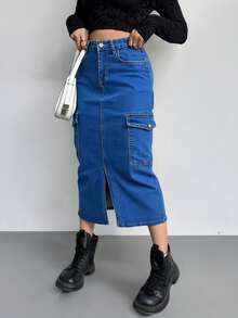 Falda vaquera mini casual para mujer - Azul - Ver 2