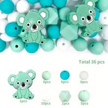 36/38/43pcs Cute Silicone Bead Set, 12mm/15mm Solid Color Koala Pattern Round Loose Beads, Used For DIY Jewelry Making, Key Chain, Pen Strap, Bracelet, Necklace, Pendant Handcraft Supplies