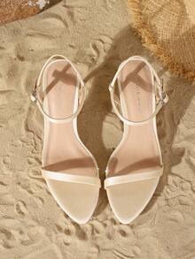 On feet& in love 夏季女士时尚优雅细带露趾白色细高跟凉鞋，百搭连衣裙搭配 - 杏色 - 查看 5