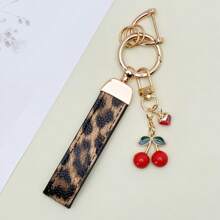 TTOBS 1 Llavero con estampado de leopardo hecho a mano con colgante de cereza - Práctico y versátil llavero ideal para mochilas. Regalo perfecto para el Día de San Valentín o para esa dama especial.