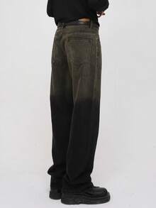 Men's Retro Vintage Vintage Gradient Workwear Loose Jeans For Street Dance, Skateboarding, Daily Life, Street, Hip-Hop, Enlarged Straight Leg Men's Denim - 黑色 - 查看 3