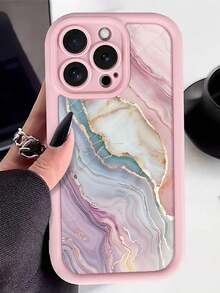 大理石纹彩绘凹面粉色加厚防震穿孔简约手机保护壳，适用于 的 Redmi 10、Redmi Note 11 4G、Redmi 11 Lite、A53、TPU A14/A23/S23 Ultra、S24、A14、A15、S23、A73、Redmi 手机壳防水防摔防刮