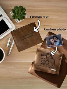 1pc/Customized Men's Wallet, Laser Engraving Process, Can Be Customized With Pictures, Text, Suitable For Dads, As Well As Boyfriends Gee Day Gifts - Multicolor - View 11