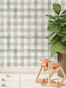 Watercolor Plaid Adhesive Wallpaper - 橄欖綠 - 查看 2