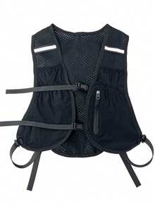 1 件纯黑/灰色反光带休闲个性街头风格男士胸包，适合户外运动、骑行、徒步旅行，可容纳手机、身份证、银行卡、钥匙，是节日和男士礼物的必备品