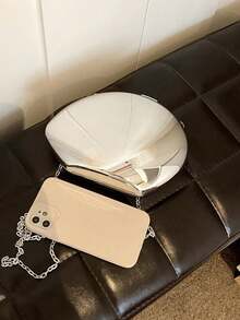 1pc New Fashionable Personalized Golden Acrylic Shell Clutch, Elegant Glittering Elliptical Evening Bag, Luxury Hard-Case Box-Shaped Bag With Metallic Electroplating Shiny Surface, Chic Party Bag With Removable Metal Chain Strap, Suitable For Wedding And Party, Gift For Women - 銀色 - 查看 5