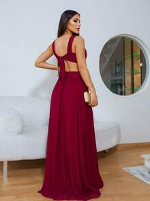 vestido madrinha formaturas sem brilho luxo 01jm oliva marsala vermelho marinho rose fúcsia menta ou terracota - Marsala - Visão 3