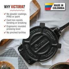 Victoria 6.5 Inch Cast Iron Tortilla Press. Tortilla Maker, Flour Tortilla Press, Rotis Press, Dough Press, Pataconera Seasoned With Flaxeed Oil - White - View 2