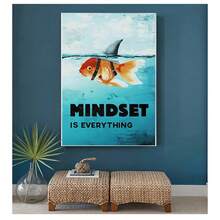 1pc Home Decor Mindset Is Everything Shark Fish Pictures Motivational Nordic Poster For Living Room Wall Art Canvas Painting Printed Optional Frame ,Wall Art With Frame - Multicolor - View 12