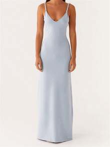 Women's Twisted Straps Bodycon Long Maxi Dress Women Sleeveless Dress Summer Solid Color Twisted Straps V-Neck Backless Party Dress For Vacation Beach Streetwear - Màu xanh lam - Xem 2