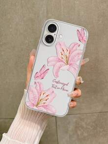 1pc Customized Floral Pattern Phone Case With Name Text, Anti-Drop Clear Case Compatible With IPhone 11/12/13/14/15/16/16Pro/16Plus/16ProMax, Great Gift For Family And Friends - Clear - View 3
