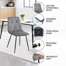 OYAJIA 4 Set Of Dining Chairs, Metal Frame Dining Chair For Kitchen Room,Velvet Technology Cloth Seat Chair For Living Room, Bedroom - Grey - View 4