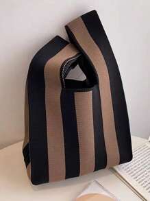 1 pieza de Bolso de mano con patrón de rayas de estilo trenzado, de material de poliéster, muy adecuado para adolescentes, damas, niñas, estudiantes, trabajadores de cuello blanco. Apto para compras, vacaciones, viajes, fiestas, trabajo, exteriores. Puede almacenar teléfonos móviles, llaves, lápices labiales, cosméticos, monedas, artículos pequeños, productos de cuidado de la piel y otros artículos personales