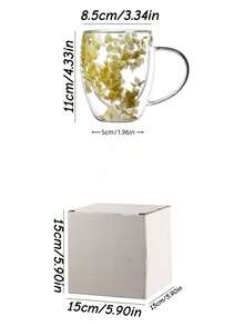 1pc Internet Celebrity Petal Quicksand Cup Highly Attractive Coffee Real Flower Double-Layer Glass Cup Creative Borosilicon Glass Cup, Valentine's Day, Thanksgiving, Christmas, Available When Receiving Guests At Home - Clear - View 2